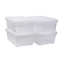 Clear plastic storage containers with snap lids, rectangular, two bins side-by-side