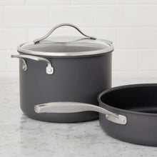 Hard anodized nonstick cookware set: lidded pot and skillet in dark gray