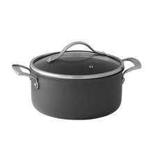 Hard anodized nonstick pot with lid, dark gray body and stainless handles
