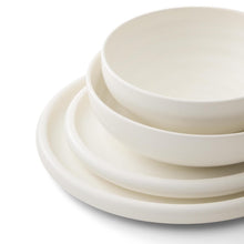 Cream bubble reactive dinnerware set bowl and plate stack, swirl glaze