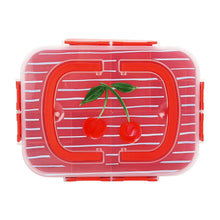 Red Snackle lunch box with clear lid and cherry fruit graphic, 2-piece set
