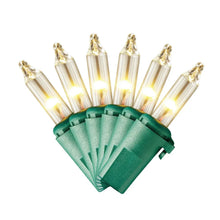 Warm white LED mini light bulbs with green Stayz-On plug base, 200-count string