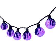 LED G50 string lights with purple glow bulbs on black twisted cord