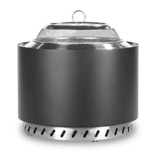 Black smokeless wood fire pit with mesh top and metal carry ring