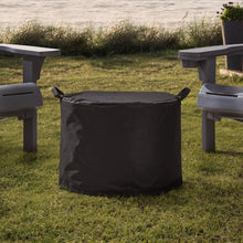 All-weather fire pit cover, black fabric with loop handles
