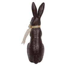 Chocolate bunny décor with long ears, dark brown body, beige ribbon bow