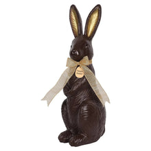 Chocolate bunny décor sitting figure with gold collar and Happy Easter tag