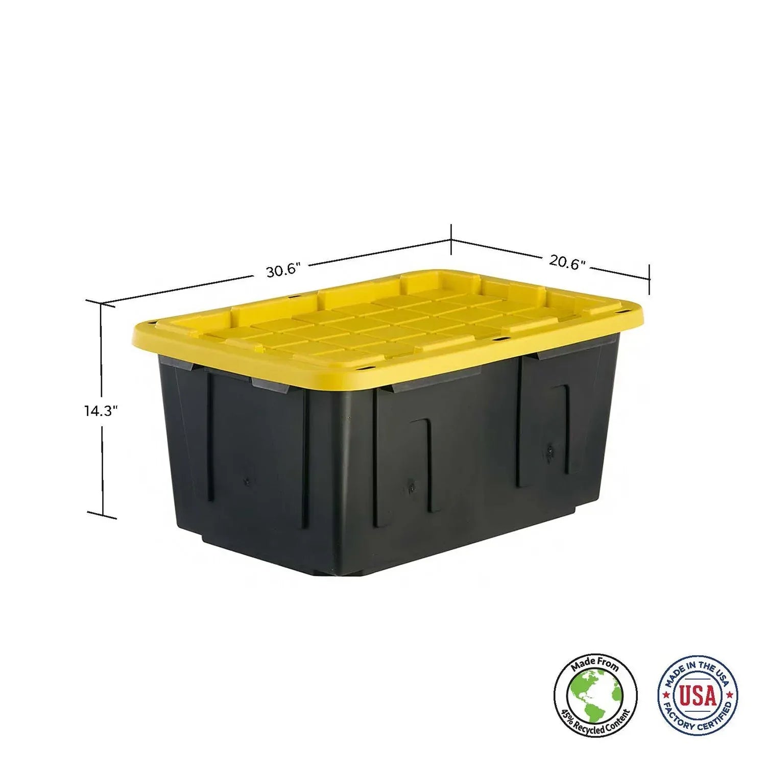 Member's Mark 27 Gallon Heavy-Duty Black and Yellow Storage Tote, 20.6" D x 30.6" W x 14.3" H