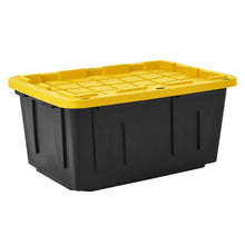 Black and yellow storage tote with textured top and side grip