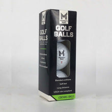 Member's Mark golf balls box with 'GOLF BALLS' branding and 'Contains 3 Balls' label