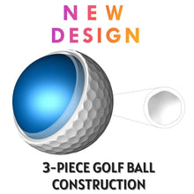 White 3-piece golf ball graphic with blue core and '3-PIECE GOLF BALL' text