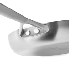 Stainless fry pan handle with two rivets and curved nonstick base