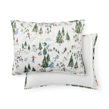 Printed velvet pillow sham pair, white forest scene with coordinating backing