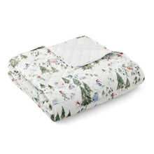Printed velvet quilt, white forest print with quilted diamond stitching