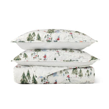 Printed velvet pillow shams, white forest scene fabric, stacked set