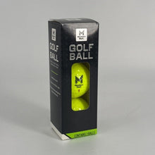 Member's Mark golf ball box showing three lime yellow balls