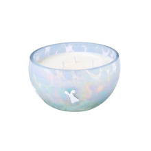 Light blue glass 3-wick candle bowl with bunny icon