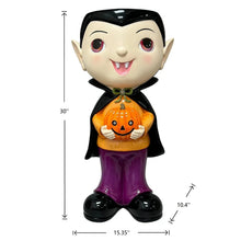 Halloween vampire door greeter figurine shown with size measurement lines