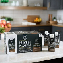 High protein nutritional shake chocolate 15-pack with individual cartons and glass