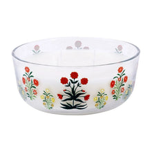 Floral glass candle jar with red flower tree and colorful side florals, lit wicks