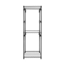 5-tier storage rack with black wire shelves and open frame for totes and bins