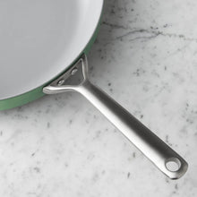Green ceramic lid edge with stainless side handle and mounting brackets
