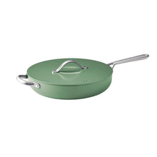 Green ceramic jumbo cooker with lid and two side handles
