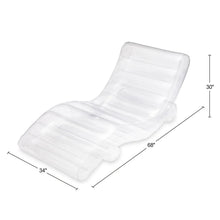 Clear inflatable chaise lounger float with size measurements