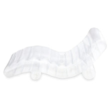 Clear inflatable chaise lounger float, curled headrest side view