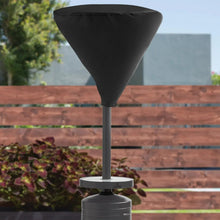 Black patio heater with wide cone top and round LED tabletop