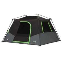 6-person instant cabin tent with green accents and black front with two windows