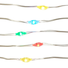 Close-up of clear LED micro wire light strands with colored bulb caps