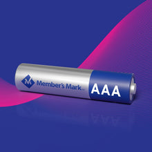 AAA alkaline battery cylinder with AAA marking, blue and silver ends