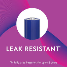 AAA alkaline battery close-up with leak resistant text label