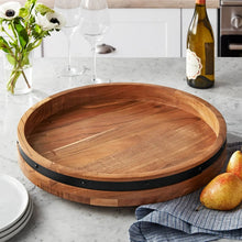 Acacia wood lazy Susan turntable with black rim, round serving tray surface