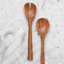Acacia wood salad servers: one spoon and one serving paddle