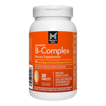 B-complex dietary supplement bottle with orange label, 300 tablets per container