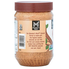 Almond butter jar with back label description and Member's Mark branding
