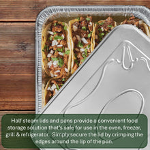 Half-size aluminum steam table lid with embossed grip and crimped rim