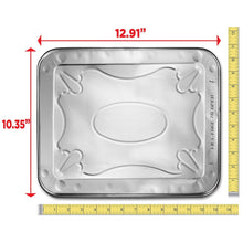 Half-size aluminum steam table lid with embossed pattern and measuring tape