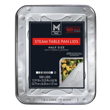 Half-size aluminum steam table lid, rectangular with embossed grips and crimped edge