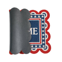 Americana welcome coir doormat with dark rubber backing and patriotic scalloped border