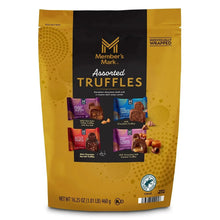 Member's Mark assorted chocolate truffles pouch, individually wrapped candies on front