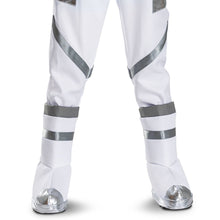 Kids white astronaut pants with gray band cuffs and silver-boot covers