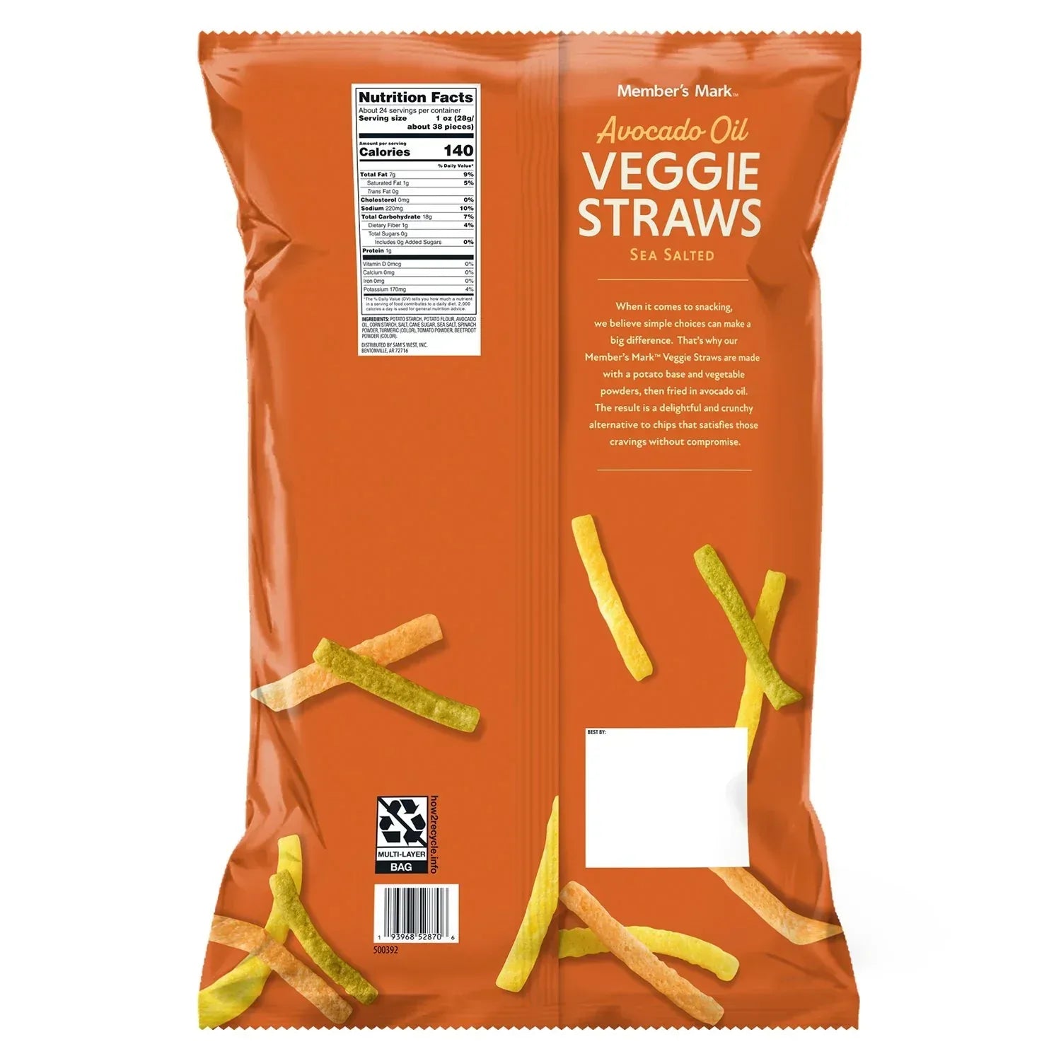 Member's Mark Avocado Oil Veggie Straw Sea Salt, 23.5 oz.