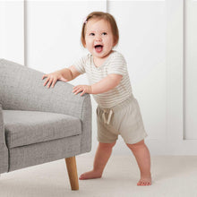 Baby organic cotton bloomer shorts, light beige, elastic waist with bow tie