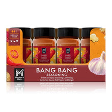 Bang Bang seasoning multipack display with four bottles and red label fronts
