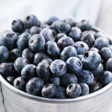 Fresh blueberries in a metal bowl, close-up