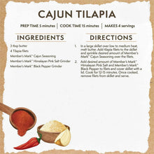 Cajun seasoning recipe card with ingredients list and cooking directions