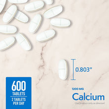 Calcium 600 tablets label with white tablets and 0.803 inch size marking